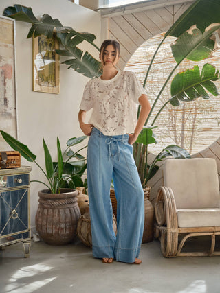 Lace Floral Blouse – Elegant Short Sleeve Eyelet Top