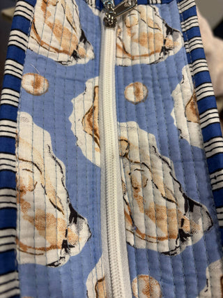 Coastal Oyster Print Block Fabric Travel Tote