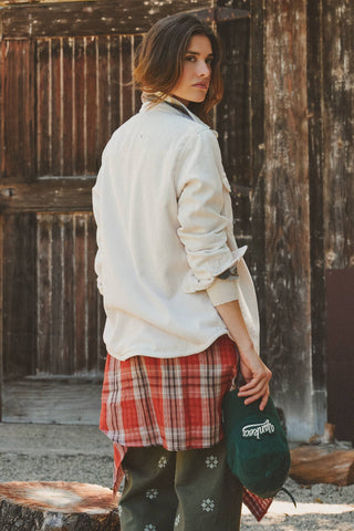 Americana Plaid-Lined Corduroy Shacket – Cozy Oversized Shirt Jacket