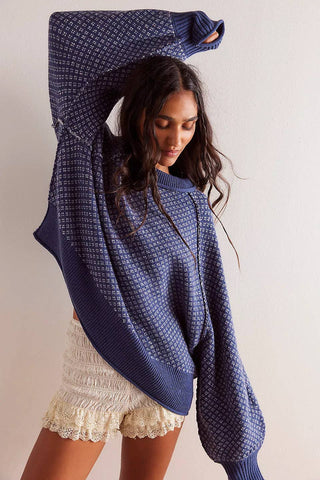 Simple Jacquard Round Neck Pullover Sweater