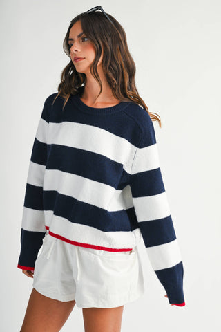 Coastal Navy Stripe Crewneck – Effortless Nautical Knit