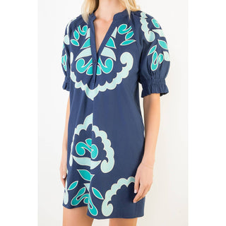 Thml Embroidered Puff Sleeve V-Neck Cotton Mini Dress