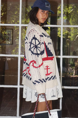 The Harbor View Sailboat Chunky Knit Cardigan