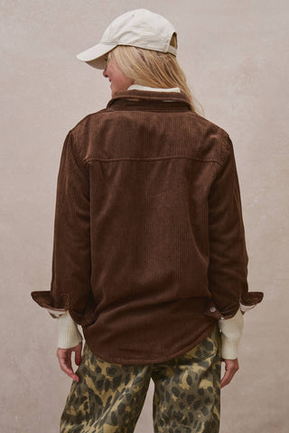 Americana Plaid-Lined Corduroy Shacket – Cozy Oversized Shirt Jacket