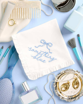 "Something Blue" Embroidered Wedding Handkerchief – Ruffled Bridal Keepsake Gift