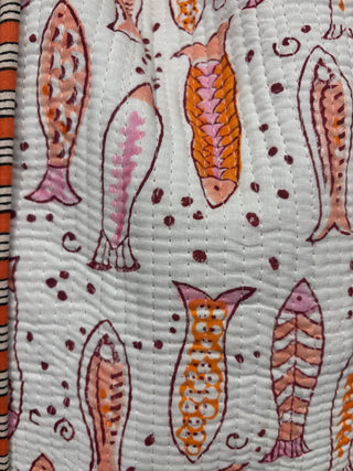 Whimsical Fish Block Print Tote: Quilted Cotton Carry-All