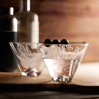 Caskata Lucy the Octopus Stemless Martini Glasses | Hand-Etched Crystal Set of 2