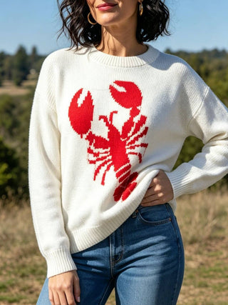 Marine lobster jacquard knit sweater fall winter pullover