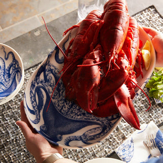 Caskata Lucy Octopus Large Porcelain Oval Platter | Coastal Blue & White Serving Dish