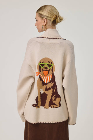 Sunny Pup Golden Retriever Whipstitch Cardigan – Oversized Novelty Sweater