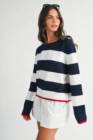 Coastal Navy Stripe Crewneck – Effortless Nautical Knit