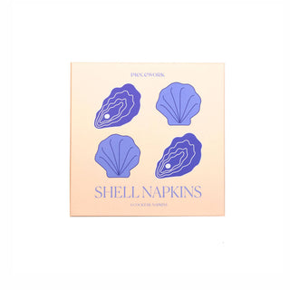 Piecework Blue Scallop Shell Linen Cocktail Napkins - Set of 4