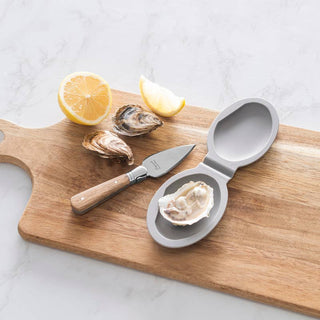 Laguiole French Home Oyster Shucking Set: Oak Wood Knife & Silicone Holder