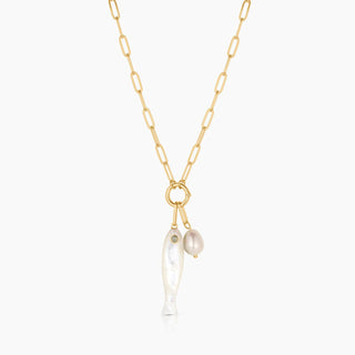 Fortuna Mother of Pearl Colette Fish & Freshwater Pearl Necklace By Thatch