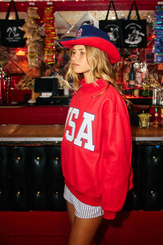 Heritage Reversible USA Flag Mock Neck Oversized Sweatshirt