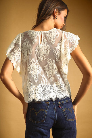 Aria Scalloped Floral Lace Flutter Top