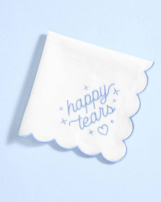 Embroidered Happy Tears Wedding Handkerchief – Something Blue Bridal Keepsake
