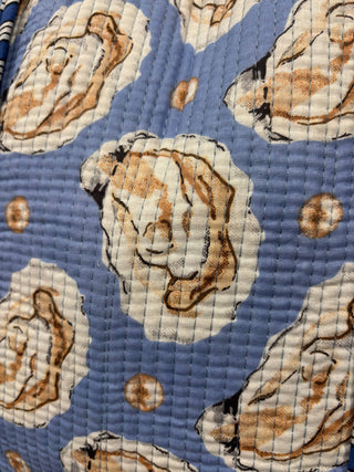 Coastal Oyster Print Block Fabric Travel Tote