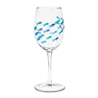 Blue & Green Etched Fish Wine Glass