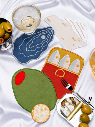 Piecework Linen Hors D’Oeuvres Embroidered Cocktail Napkins - Set of 4