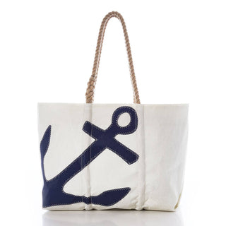 Sea Bags Recycled Sail Cloth Large Tote - Navy Anchor & Hemp Rope Handles