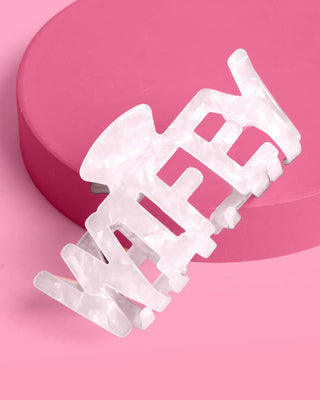 Glossy "Wifey" Bridal Claw Clip – Chic White Wedding Hair Accessory