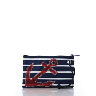 Sea Bags Recycled Sail Wristlet | Red Anchor & Navy Stripes | Maine Made