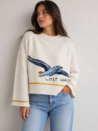 Lost Coast Vintage Seagull Oversized Graphic Knit Sweater