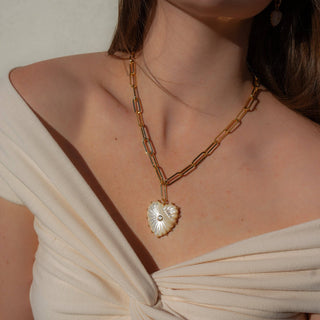 Malene Mother of Pearl Heart Necklace | 14k Gold Plated Allegra Statement Piece By Thatch Jewelry