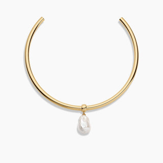 14K Gold Plated Sculptural Collar Choker with Removable Freshwater Pearl By Thatch Jewelry