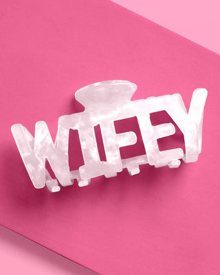 Glossy "Wifey" Bridal Claw Clip – Chic White Wedding Hair Accessory