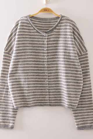 Striped Button-Down Cardigan – Soft Relaxed Knit Sweater