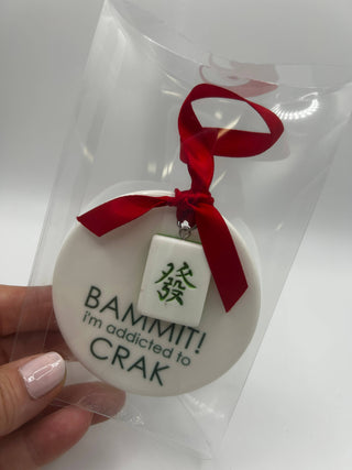 BAMMIT! Mahjong Ceramic Ornament - Funny 2026 Holiday Gift with Mini Tile Charm