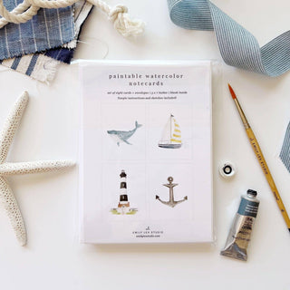 Emily Lex Seaside Paintable Watercolor Notecard Set – 8-Piece DIY Coastal Stationery Kit