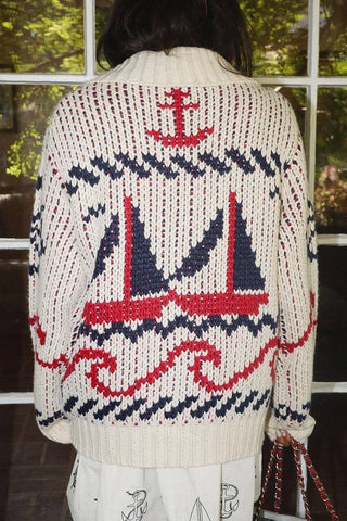 The Harbor View Sailboat Chunky Knit Cardigan