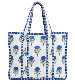 Seaside Quilted Tote: Handcrafted Block Print Travel Bag