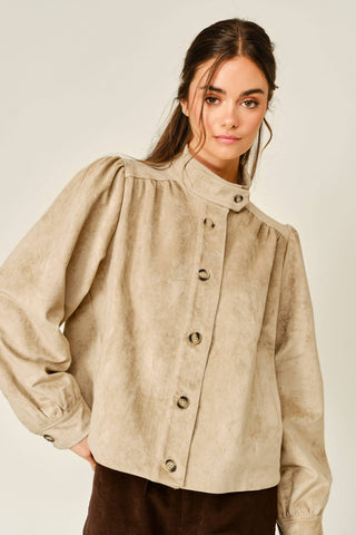 Elena Vintage Stretch Suede Turtleneck Jacket