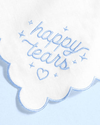 Embroidered Happy Tears Wedding Handkerchief – Something Blue Bridal Keepsake