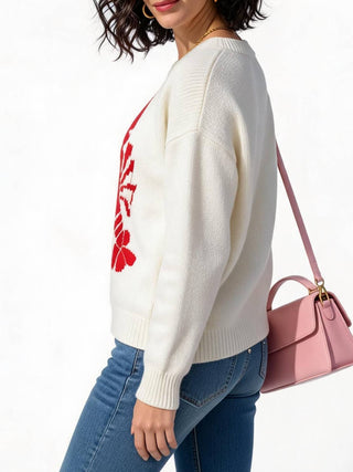 Marine lobster jacquard knit sweater fall winter pullover