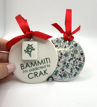 BAMMIT! Mahjong Ceramic Ornament - Funny 2026 Holiday Gift with Mini Tile Charm