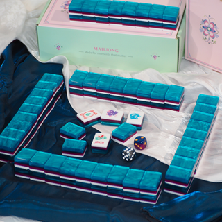 Jade Bloom Sapphire Blue Mahjong Set - Luxury Acrylic Collection