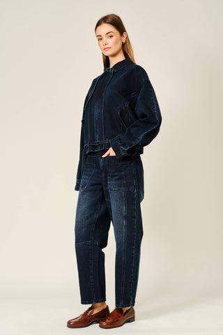 Dark Wash Utility Barrel Jeans | Articulated Knee Streetwear Denim
