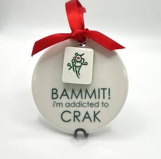 BAMMIT! Mahjong Ceramic Ornament - Funny 2026 Holiday Gift with Mini Tile Charm