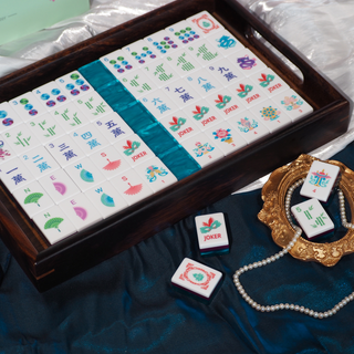 Jade Bloom Sapphire Blue Mahjong Set - Luxury Acrylic Collection