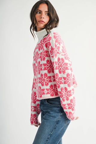 Floral Fair Isle Oversized Mock Neck Sweater