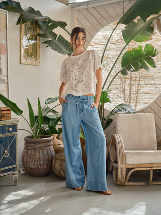 Lace Floral Blouse – Elegant Short Sleeve Eyelet Top