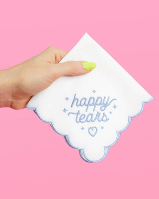 Embroidered Happy Tears Wedding Handkerchief – Something Blue Bridal Keepsake
