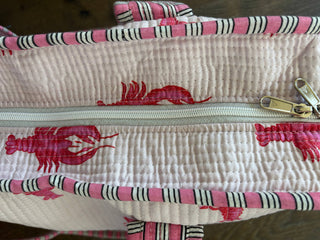 Coastal Lobster Quilted Tote – Pink & White Summer Travel Bag