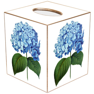 Handmade Blue Hydrangea Decoupage Tissue Box Cover - Gold or Silver Trim