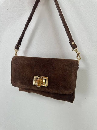 VICKY | Handmade Italian Suede Crossbody Bag & Clutch with Bamboo Clasp